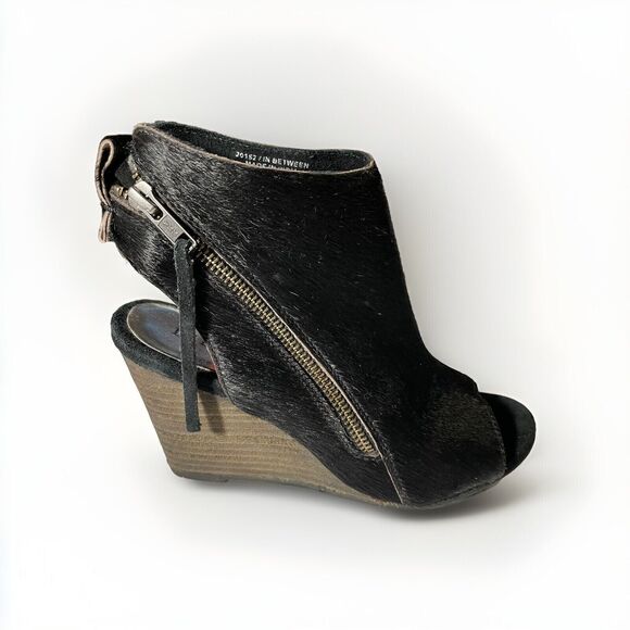 Diba True Heels Black Cowhide, Peep Toes Slingback Stacked Heel Womens Size 6 - Picture 5 of 6